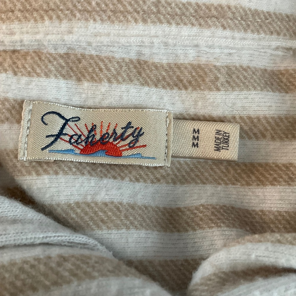 Faherty Legend Sweater Shirt Tannin Stripe Tan Cream Button Down Top Womens M - Picture 10 of 12